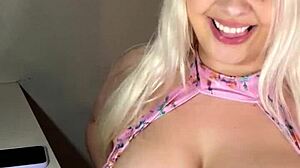 big tit blonde babe's sensual joi dildo tease
