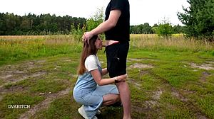 outdoor deepthroat facefuck petite girlfriend begs cum covered swallow rough public