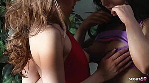 Young couple seduces skinny 18+ teen with small tits into wild old young FFM 3some creampie rough sex