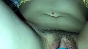 blue vibrator buzzes deep in my hairy pussy till i cum hard
