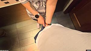 stranger creampies my wet panties in restaurant toilet