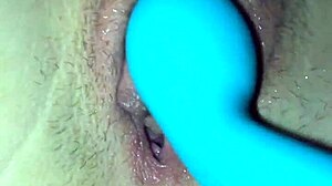 blue vibrator buzzes deep in my hairy pussy till i cum hard