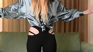 Skinny tattooed hazel ash rides pov cowgirl in shiny leggings dress