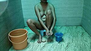 indian village girl's tight pussy creampied during outdoor bath doggystyle