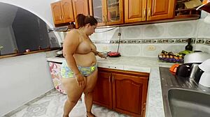 Colombian BBW with big ass and tits gets bareback fucked rough in kitchen scandal