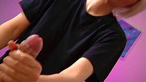 my roommate girl gives the best cute handjob with big cock cumshot