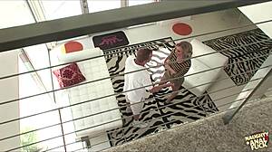 Big ass blonde fucks handyman in bathroom! Husband joins pounding!