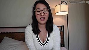 Shy Nerdy Asian Girlfriend Tofu Rides Big Black Cock Bareback Like Nympho
