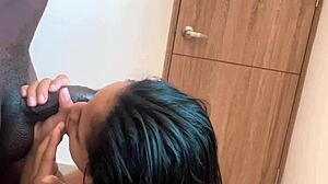 careless bj turns into deepthroat cum mouthful for curvy brunette