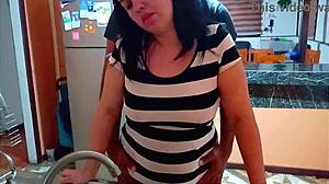stepsons friend sneaks in kitchen fucks mommy rough while she washes dishes creampie big ass natural tits