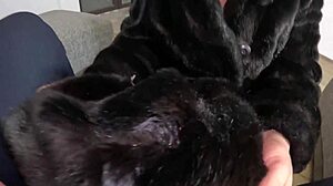 curvy slutty mature milf deepthroats cock gagging on cum in fur coat tease