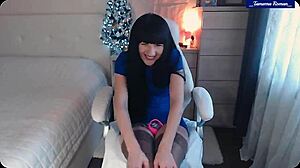 bold tamarra roman strips blue lingerie, spreads perky small tits and vibing pussy for ultimate milf pleasure