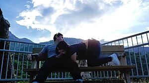 crazy latina cheerleader sucks stranger cock on mountain trail!