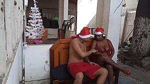 No natal, fofoqueira neighbor took big cock in her hairy pussy to learn lesson.