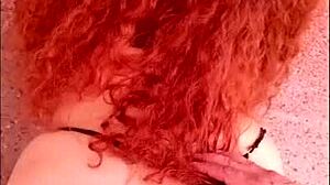 Redhead PAWG big ass fucked doggystyle hard by pool in black thong