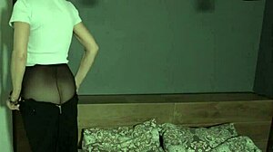 Mature Rita's pantyhose teases Kenneth's young cock inside. Slut pussy milks his hot creampie load deep