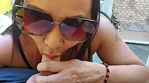 innocent milf seduces young stud poolside for big cock blowjob and creampie