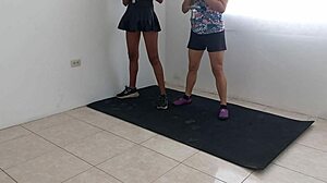 Latin stepsisters flash wet vaginas and sensual asses in sexy aerobics