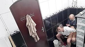 A desperate lesbian trades blowjobs and pussy fucks for cash in coffee shop bathroom