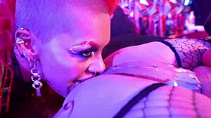oiled goth sluts lick pierced nipples in sloppy lesbian sex tape