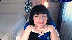bold tamarra roman strips blue lingerie, spreads perky small tits and vibing pussy for ultimate milf pleasure