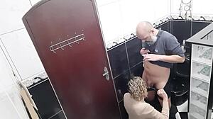 A desperate lesbian trades blowjobs and pussy fucks for cash in coffee shop bathroom