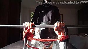 bold milf laura bound in heels and stockings takes rough cock with cum on tits