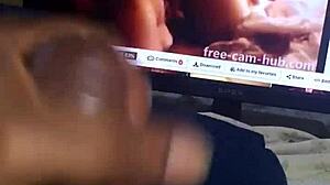 big mitzibooty fan strokes cock jerking off hard