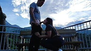 crazy latina cheerleader sucks stranger cock on mountain trail!