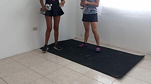 Latin stepsisters flash wet vaginas and sensual asses in sexy aerobics