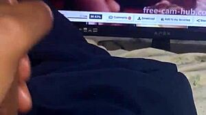 big mitzibooty fan strokes cock jerking off hard