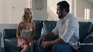 Stepdad Tricks Stepson's Blonde Teen Girlfriend Into Taboo Cinema Fuck
