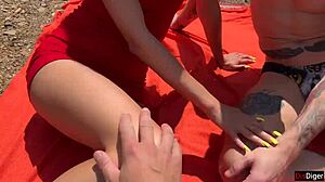 Skinny Wife Gangbanged Hard at Lakeside BBQ with Multiple Cocks