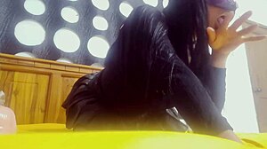 A young hottie flashes her toys in homemade halloween exhibition tease