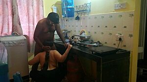 Big ass bengali bhabhi bends over kitchen counter for boyfriend's hard doggystyle pounding and creampie