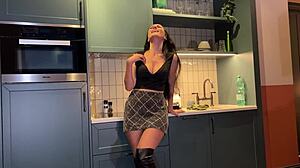 hot step-mom in miniskirt leather boots craves step-son's cock