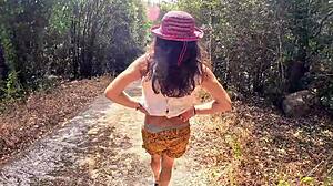 i walk in woods showing off my narrow ass cameltoe feet and small tits for strangers compilation