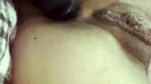 Slut Gapes Asshole with Thrusting Vibrating Anal Plug Close-Up