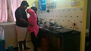 Big ass bengali bhabhi bends over kitchen counter for boyfriend's hard doggystyle pounding and creampie