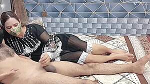 Black dress clings as Indian desi wife takes rough doggystyle pounding huge cum on big tits