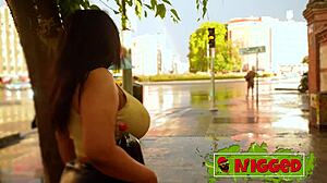 Thick black jenifer hunts street cock with huge tits