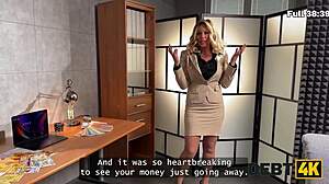 Curvy office bitch karina king bends for debt collector cock