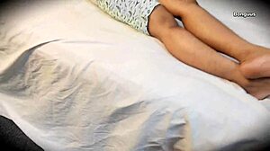 stepsister's big tits and hairy pussy alone until stepbrother arrives for creampie fun.