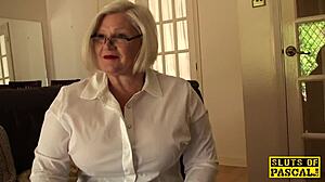 Chubby British Sub Bound in Corset Dominated Rough Doggystyle Facial Squirting