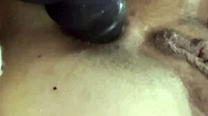 Slut Gapes Asshole with Thrusting Vibrating Anal Plug Close-Up