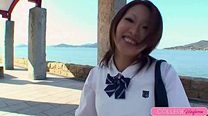 Naughty schoolgirl chisa miyamae drains boyfriend's balls sucking in forest