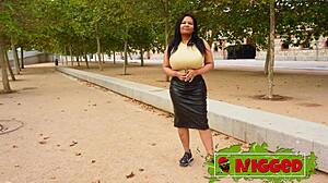 Thick black jenifer hunts street cock with huge tits
