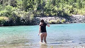 Lost in woods sexy argentinian babe milks my cock outdoors tattoo natural tits