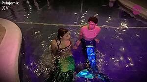 Merman eats his mermaid friends pussy and then she gets all his cum out