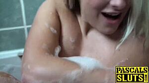 Busty blonde Kaz bound and pounded doggystyle till jizz floods her submissive mouth